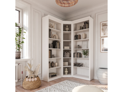 Kit com 3 estantes para canto em Madeira Maciça com 3 peças– Na cor branco lavado | Coleção Biblioteca